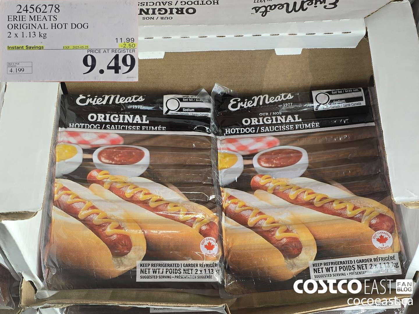 2456278 ERIE MEATS ORIGINAL HOT DOG ($2.50 INSTANT SAVINGS EXPIRES ON 2025-05-25) $9.49