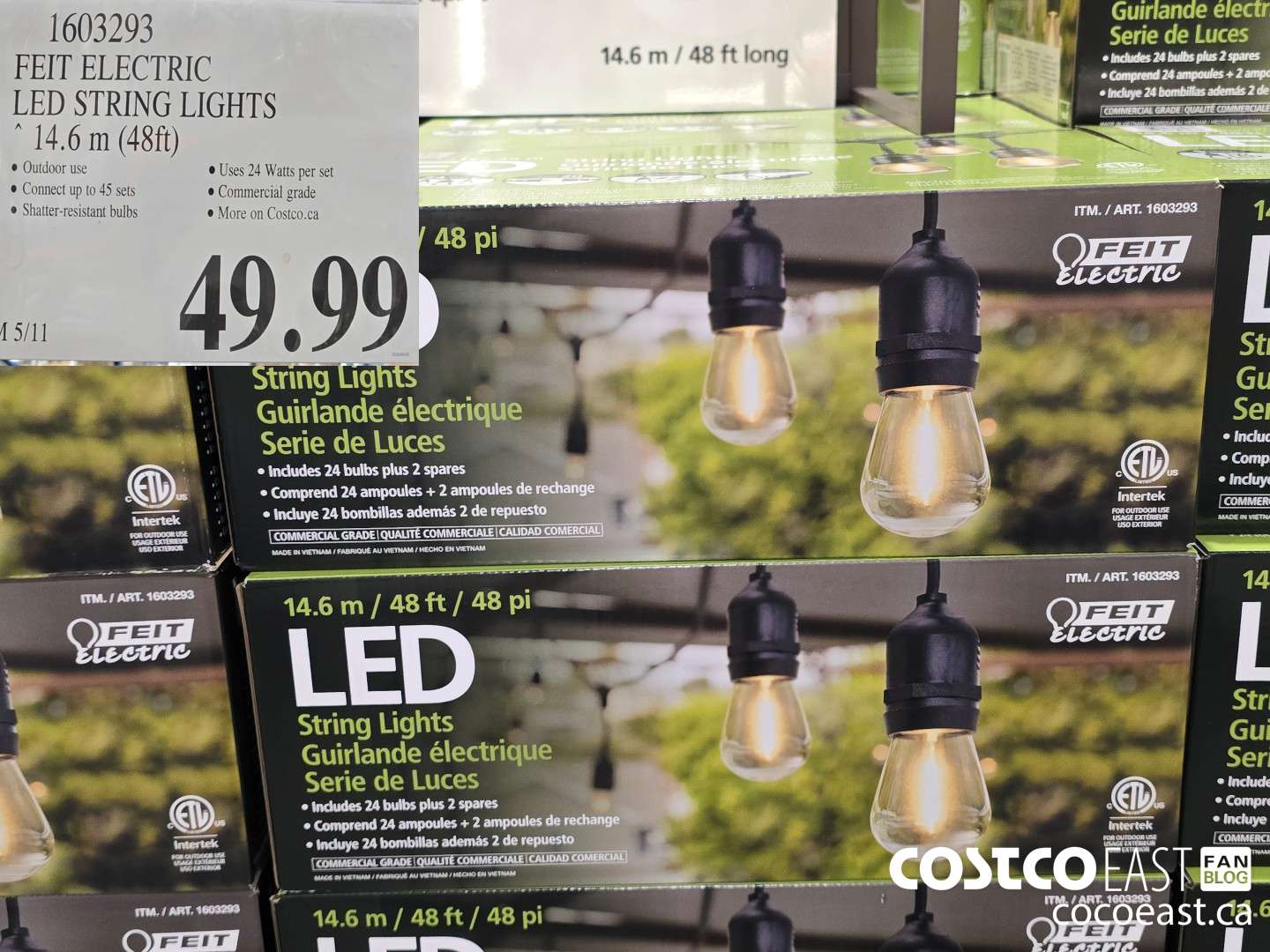 1603293 FEIT ELECTRIC LED STRING LIGHTS 14.6 m (48ft) $49.99