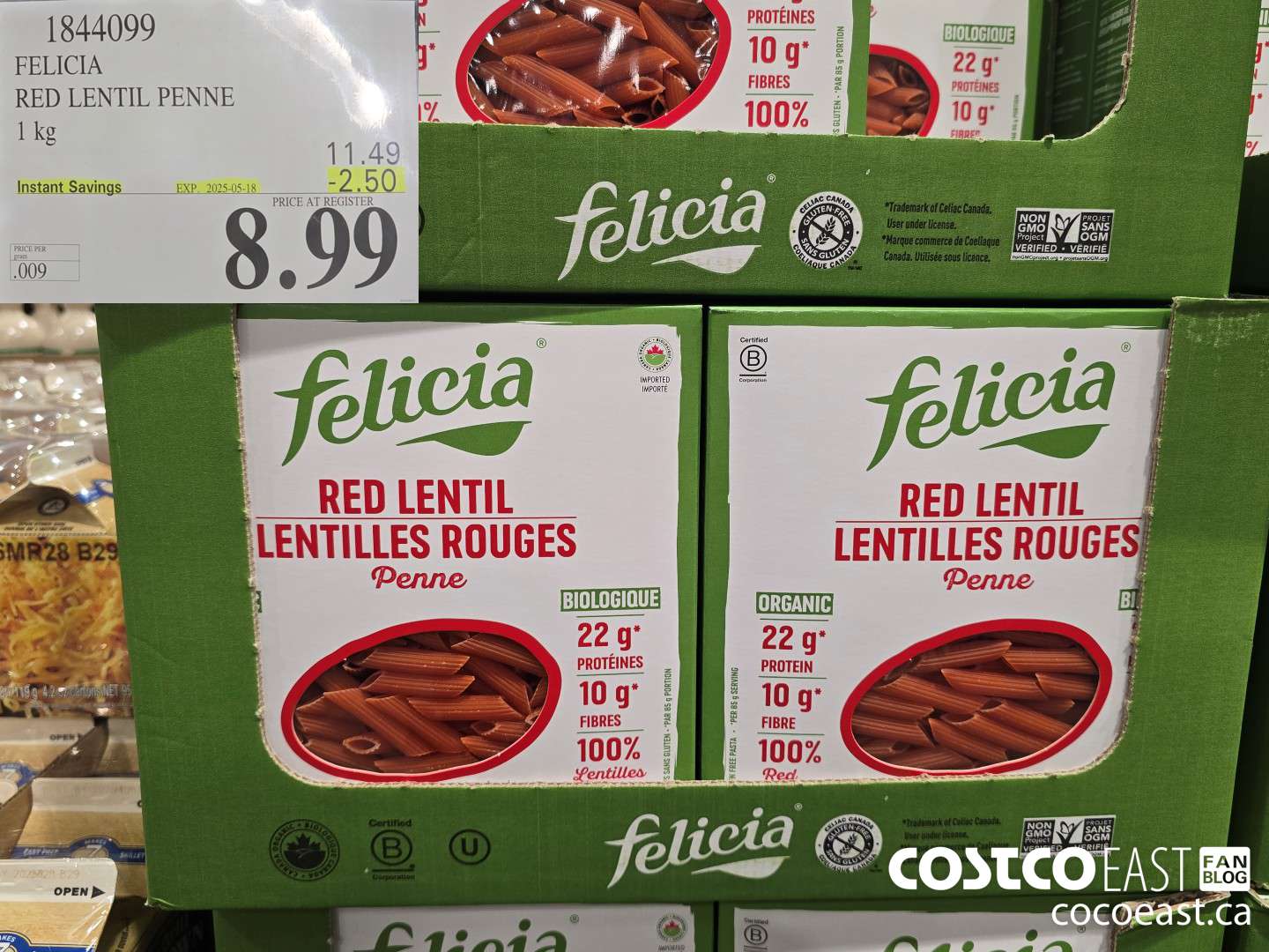 1844099 FELICIA RED LENTIL PENNE 1 kg ($2.50 INSTANT SAVINGS EXPIRES ON 2025-05-18) $8.99