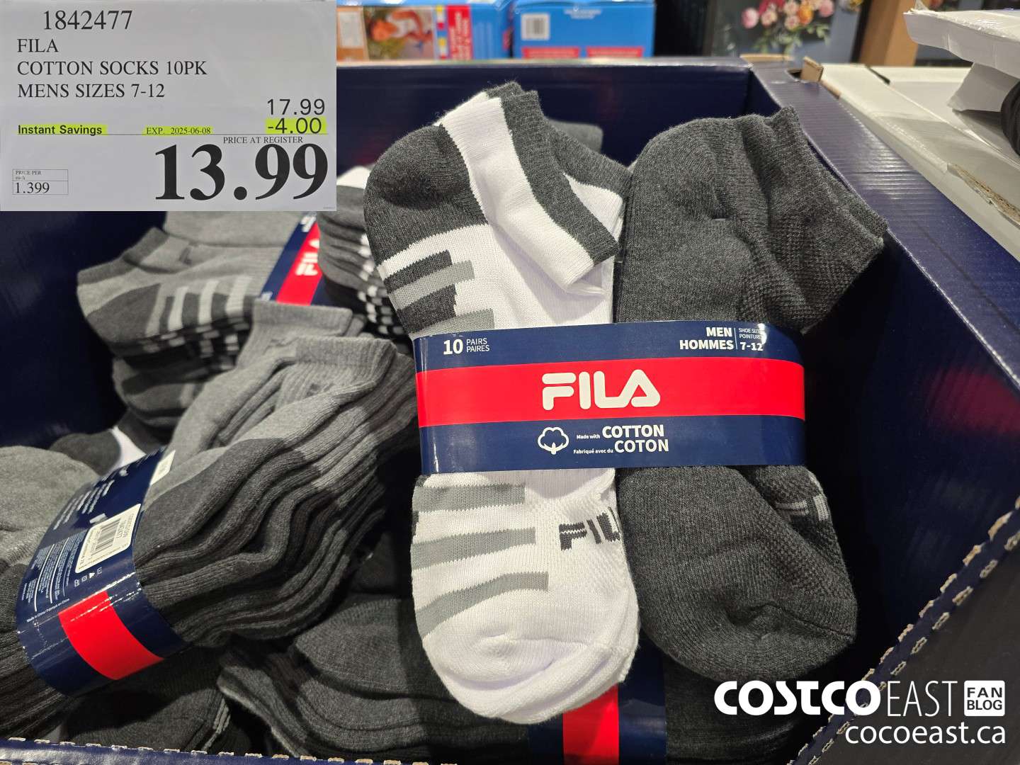 1842477 FILA COTTON SOCKS 10PK MENS SIZES 7-12 ($4.00 INSTANT SAVINGS EXPIRES ON 2025-06-08) $13.99