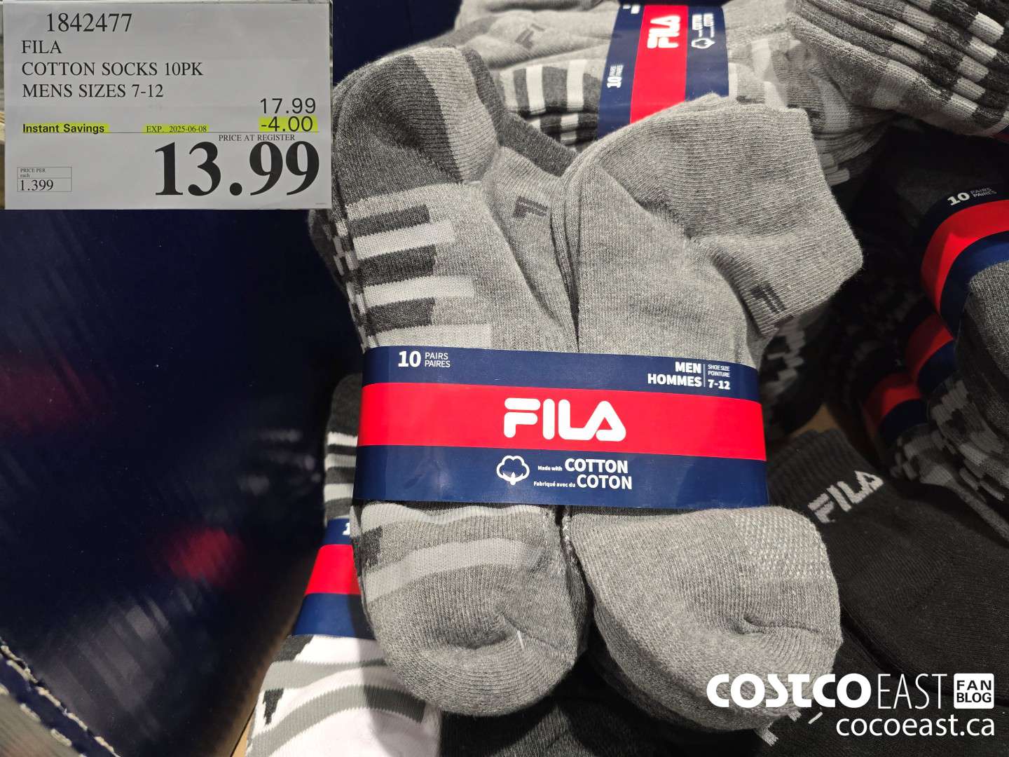 1842477 FILA COTTON SOCKS 10PK MENS SIZES 7-12 ($4.00 INSTANT SAVINGS EXPIRES ON 2025-06-08) $13.99
