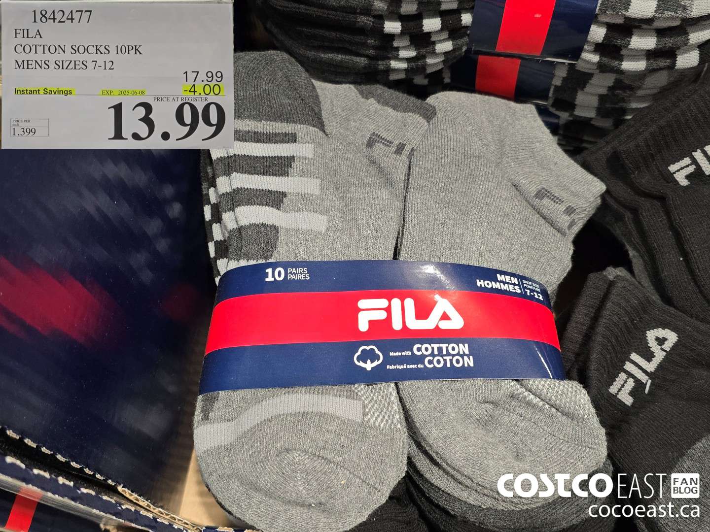 1842477 FILA COTTON SOCKS 10PK MENS SIZES 7-12 ($4.00 INSTANT SAVINGS EXPIRES ON 2025-06-08) $13.99