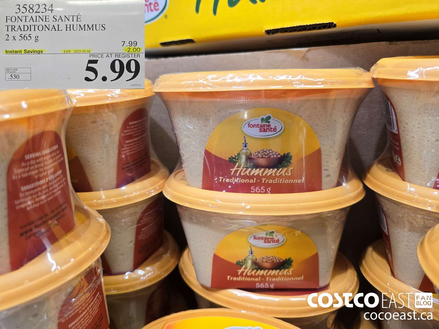 358234 FONTAINE SANTE TRADITIONAL HUMMUS 2x 565 G ($2.00 INSTANT SAVINGS EXPIRES ON 2025-05-04) $5.99