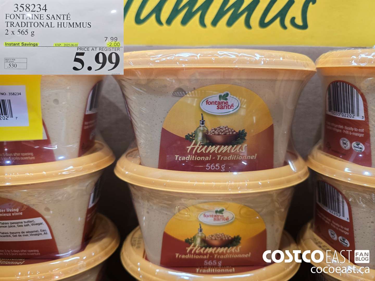 358234 FONTAINE SANTE TRADITIONAL HUMMUS 2x 565 G ($2.00 INSTANT SAVINGS EXPIRES ON 2025-06-01) $5.99