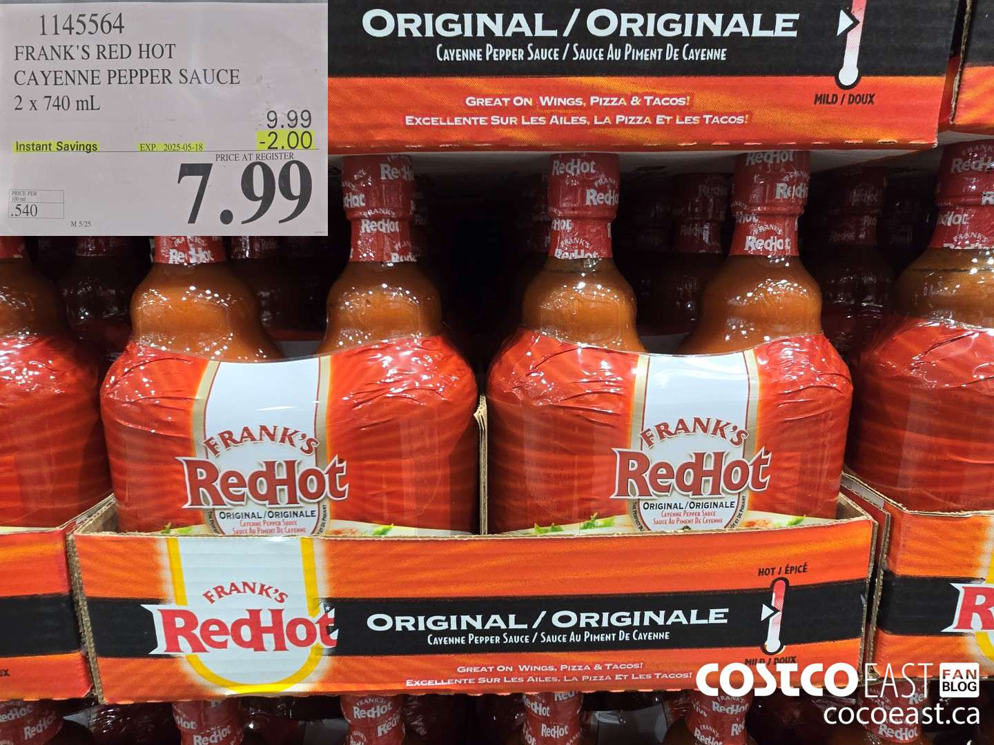 1145564 FRANKS RED HOT CAYENNE PEPPER SAUCE 2 X 740 ML ($2.00 INSTANT SAVINGS EXPIRES ON 2025-05-18) $7.99