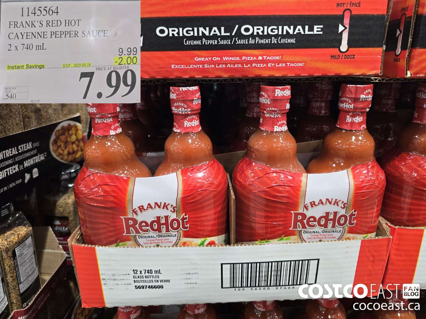 1145564 FRANKS RED HOT CAYENNE PEPPER SAUCE 2 X 740 ML ($2.00 INSTANT SAVINGS EXPIRES ON 2025-05-18) $7.99