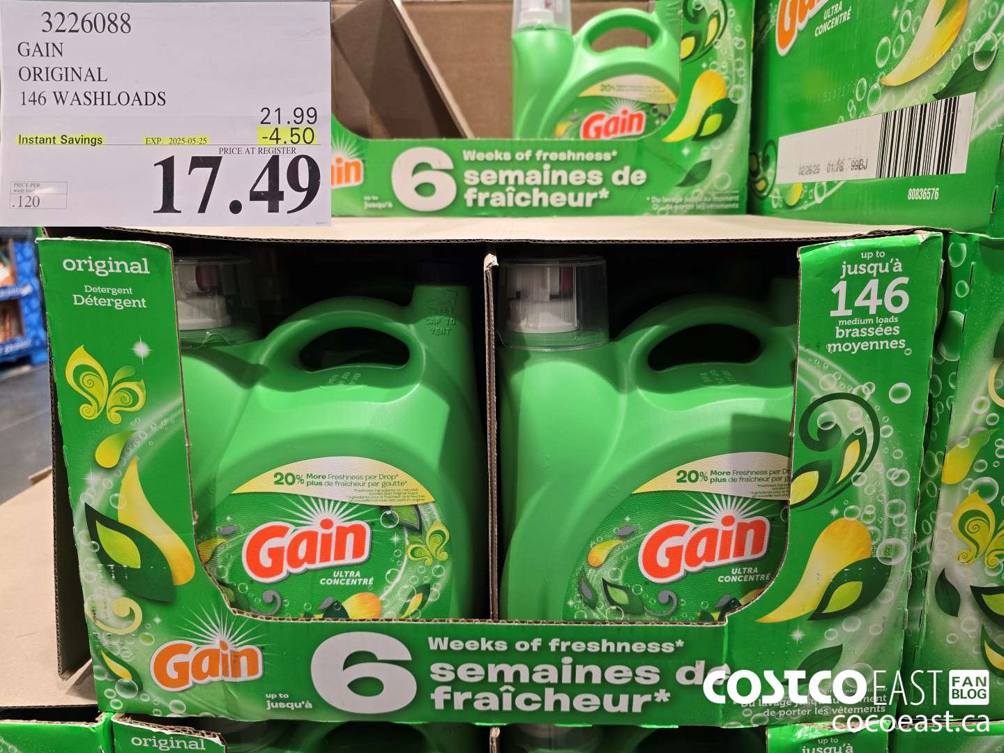 3226088 GAIN ORIGINAL 146 WASHLOADS ($4.50 INSTANT SAVINGS EXPIRES ON 2025-05-25) $17.49