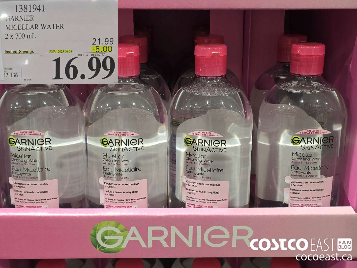 1381941 GARNIER MICELLAR WATER 2 x 700 mL  ($5.00 INSTANT SAVINGS EXPIRES ON 2025-06-08) $16.99