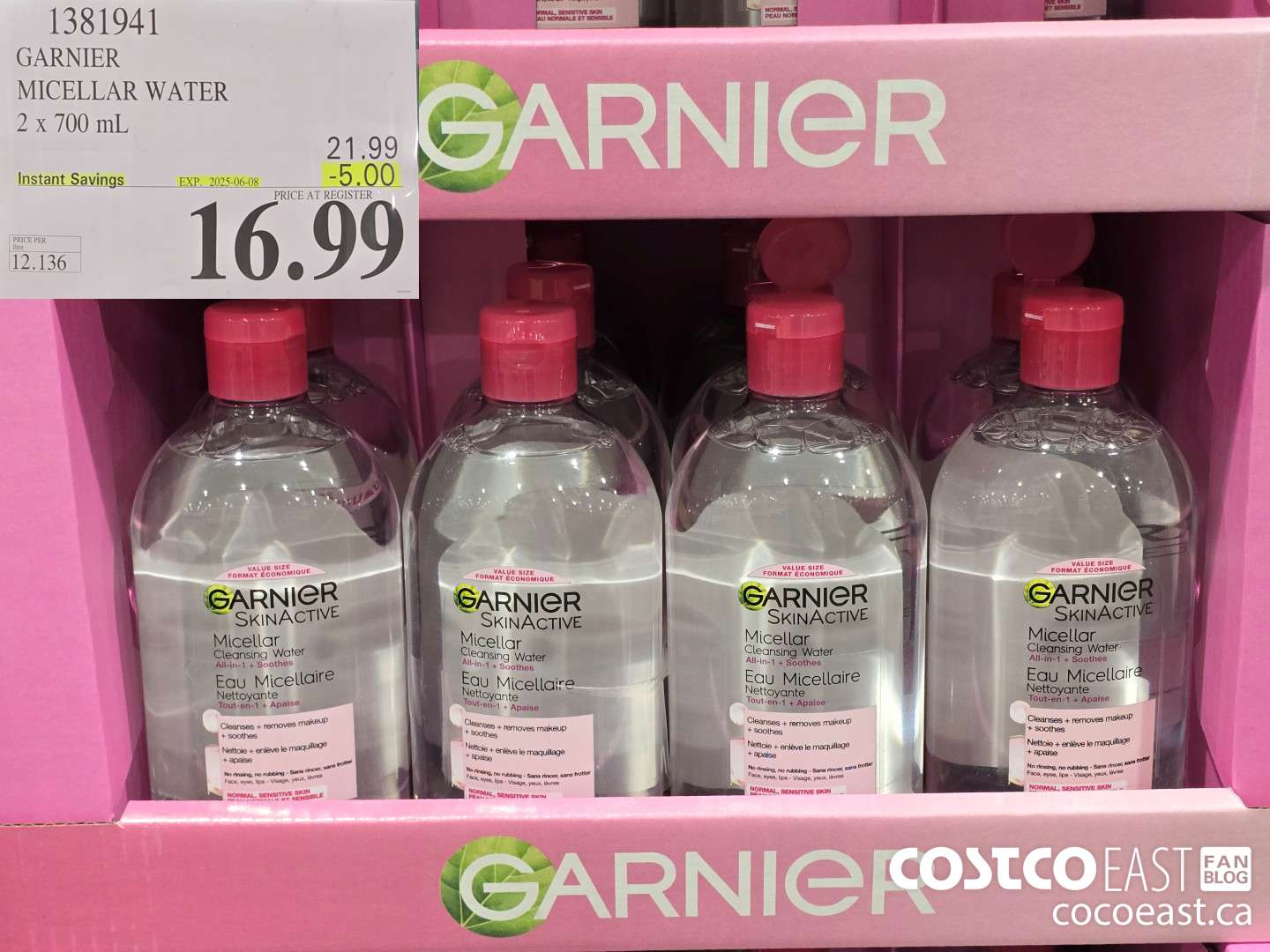 1381941 GARNIER MICELLAR WATER 2 x 700 mL  ($5.00 INSTANT SAVINGS EXPIRES ON 2025-06-08) $16.99