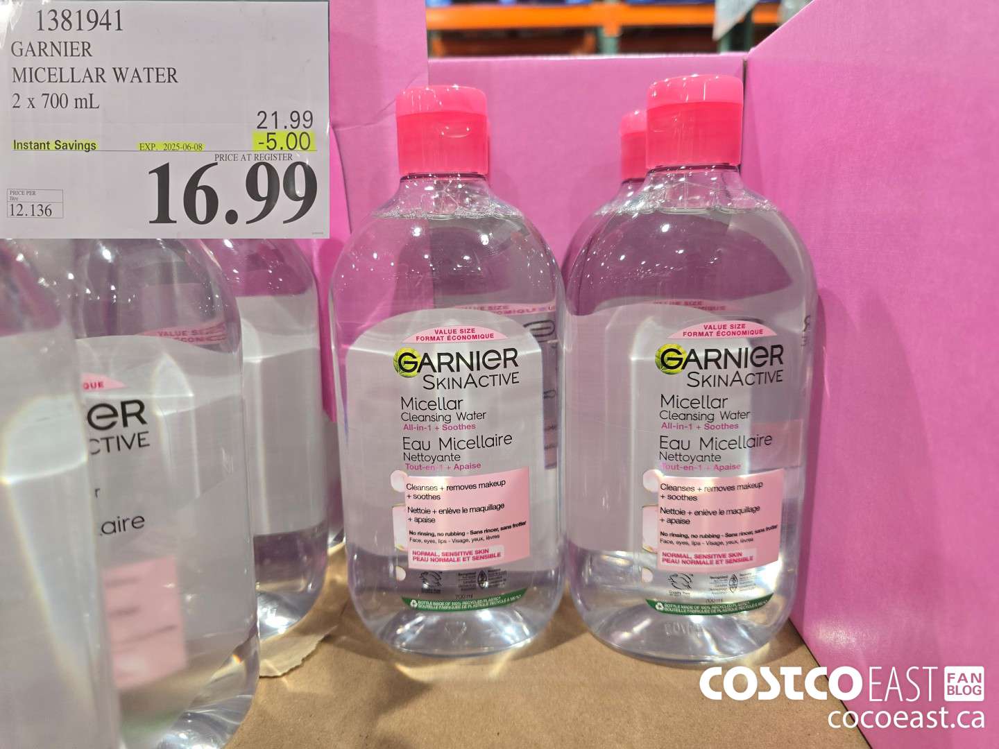 1381941 GARNIER MICELLAR WATER 2 x 700 mL  ($5.00 INSTANT SAVINGS EXPIRES ON 2025-06-08) $16.99