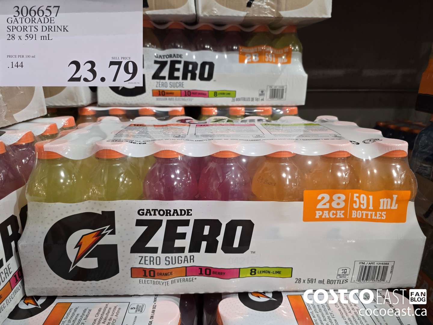 306657 GATORADE SPORTS DRINK 28 x 591 mL $23.79