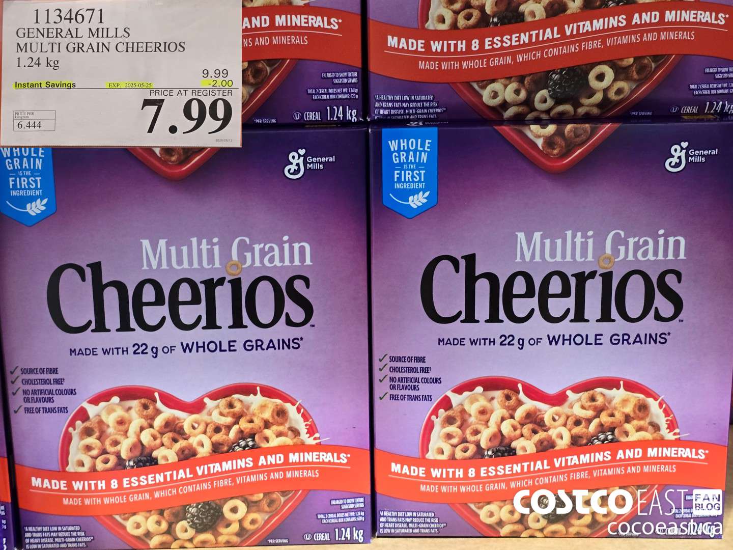 1134671 GENERAL MILLS MULTI-GRAIN CHEERIOS 1.24 KG ($2.00 INSTANT SAVINGS EXPIRES ON 2025-05-25) $7.99