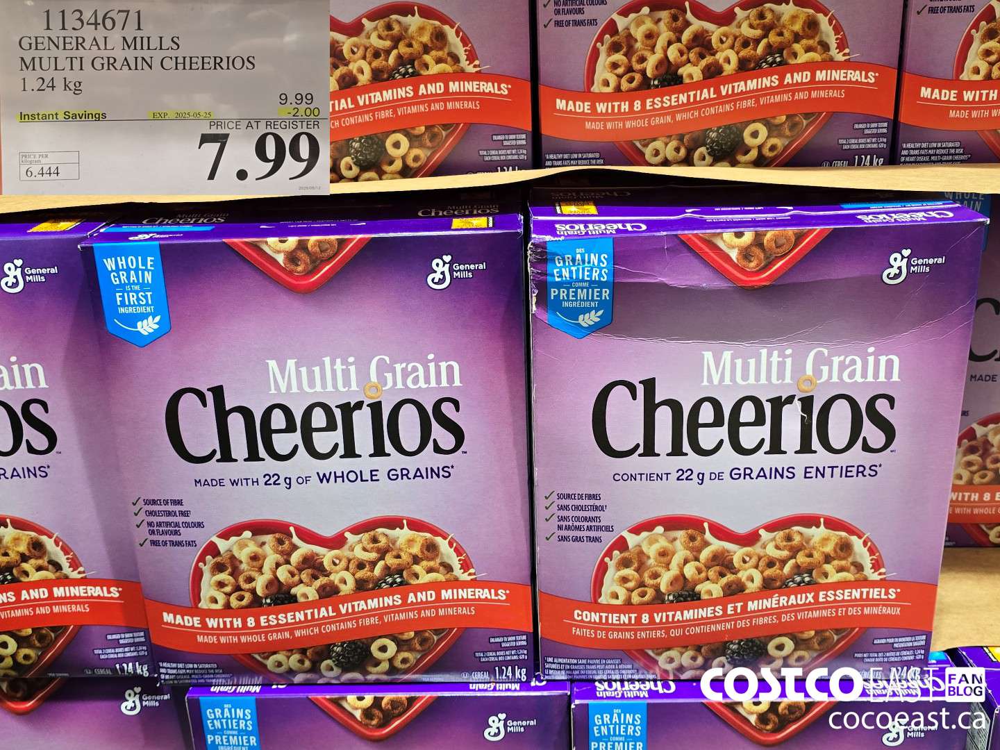 1134671 GENERAL MILLS MULTI-GRAIN CHEERIOS 1.24 KG ($2.00 INSTANT SAVINGS EXPIRES ON 2025-05-25) $7.99