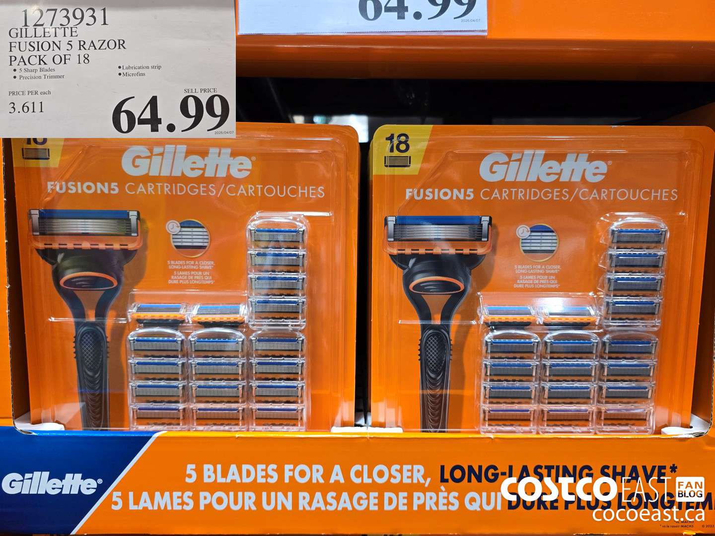 1273931 GILLETTE FUSION 5 CARTRIDGES PACK OF 18 $64.99