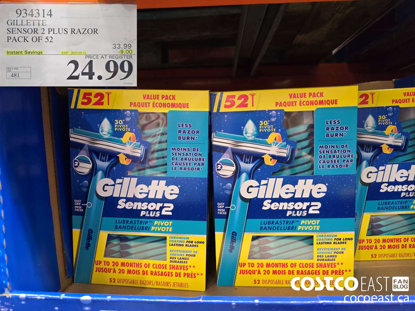 934314 GILLETTE SENSOR 2 PLUS RAZOR PACK OF 52 ($9.00 INSTANT SAVINGS EXPIRES ON 2025-05-11) $24.99