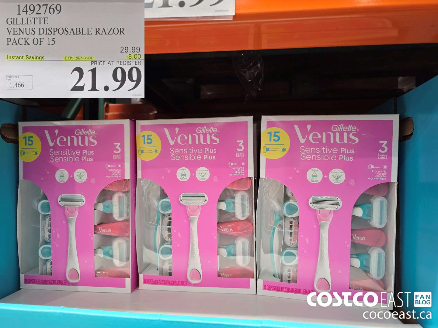 1492769 GILLETTE VENUS DISPOSABLE RAZOR PACK OF 15 ($8.00 INSTANT SAVINGS EXPIRES ON 2025-06-08) $21.99