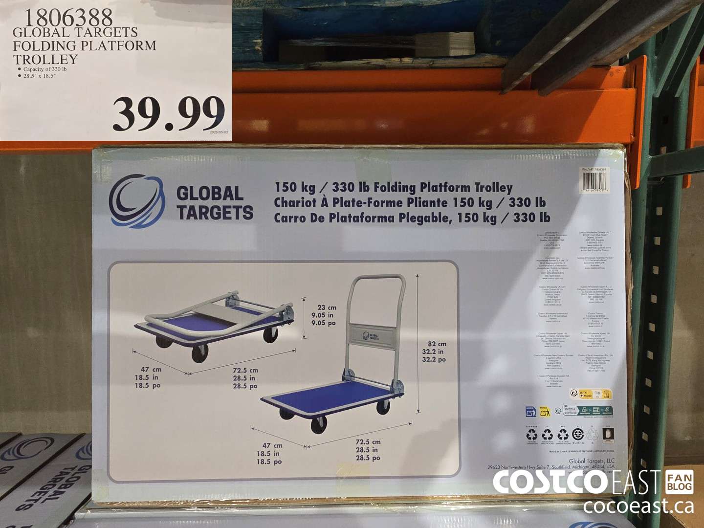 1806388 GLOBAL TARGETS FOLDING PLATFORM TROLLEY $39.99