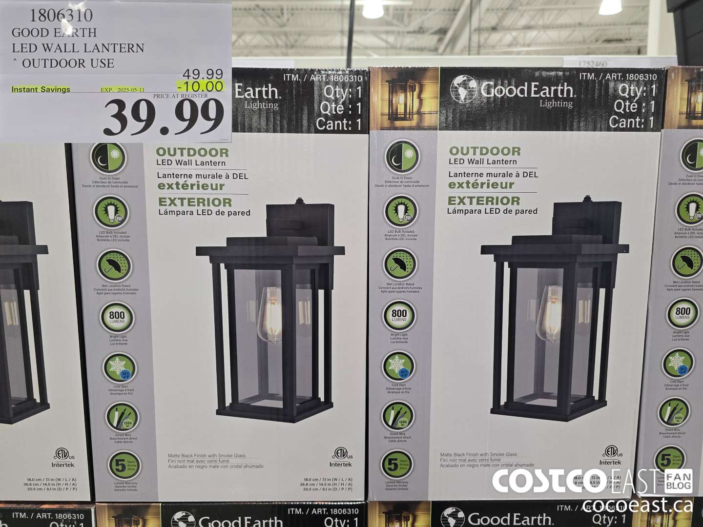 1806310 GOOD EARTH LED WALL LANTERN OUTDOOR USE ($10.00 INSTANT SAVINGS EXPIRES ON 2025-05-11) $39.99