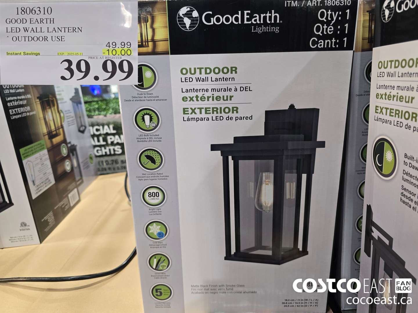 1806310 GOOD EARTH LED WALL LANTERN OUTDOOR USE ($10.00 INSTANT SAVINGS EXPIRES ON 2025-05-11) $39.99