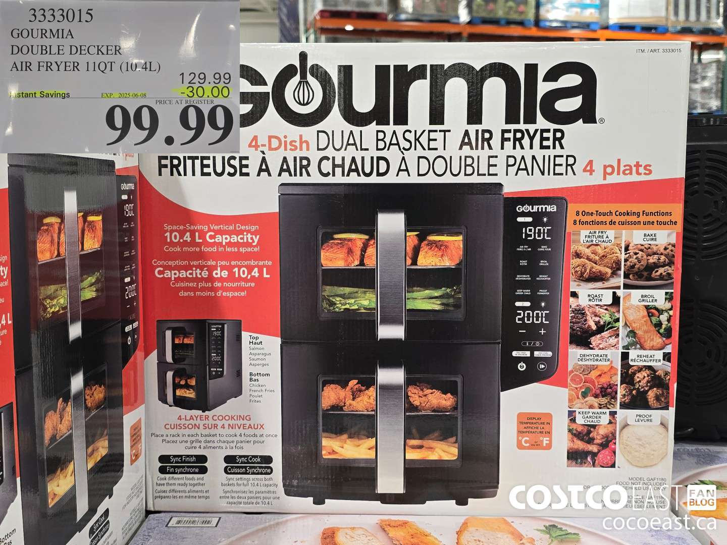 3333015 GOURMIA DOUBLE DECKER AIR FRYER 11QT (10.4L) ($30.00 INSTANT SAVINGS EXPIRES ON 2025-06-08) $99.99