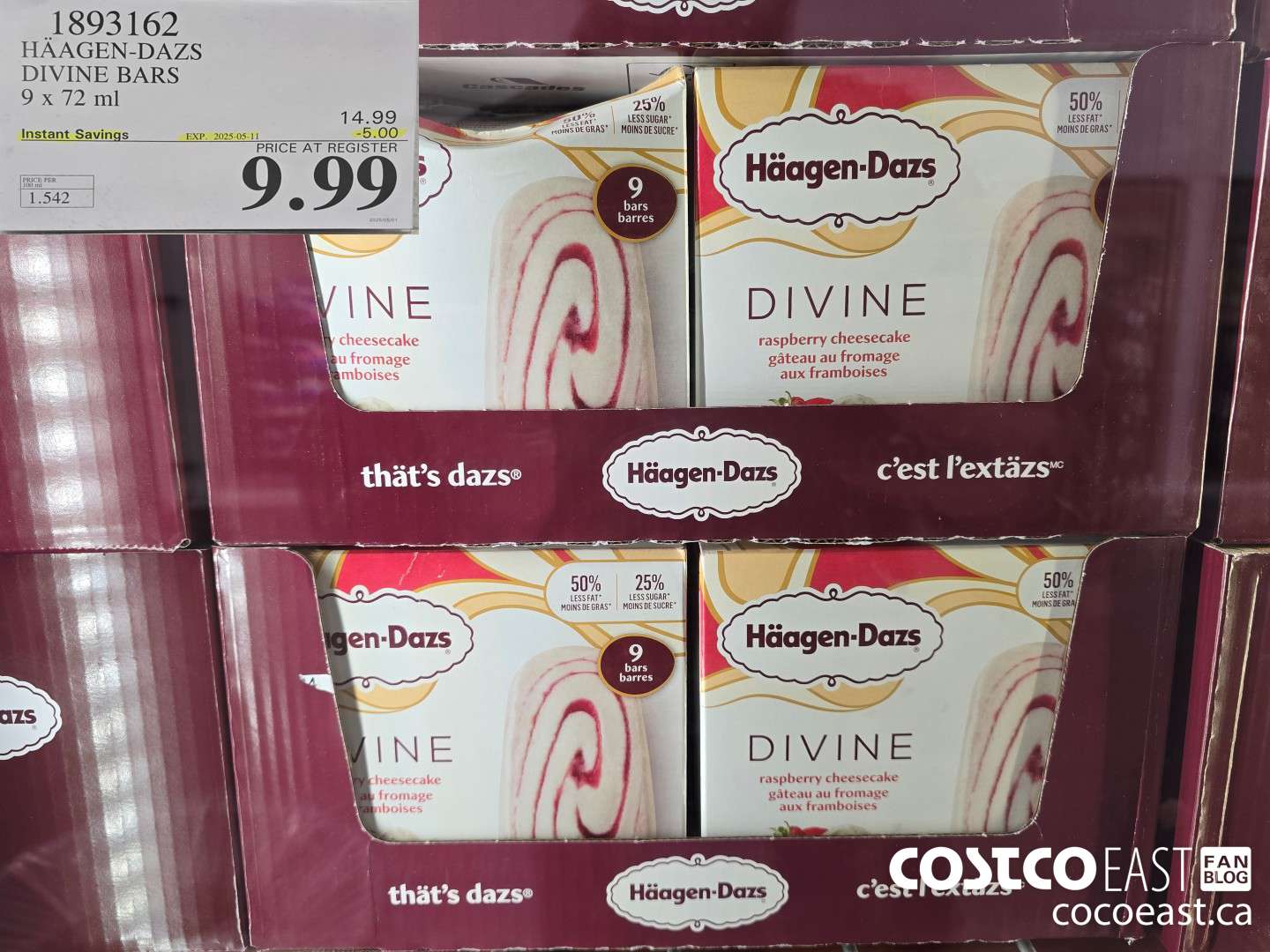1893162 HAAGEN-DAZS DIVINE BARS 9 x 72ml ($5.00 INSTANT SAVINGS EXPIRES ON 2025-05-11) $9.99