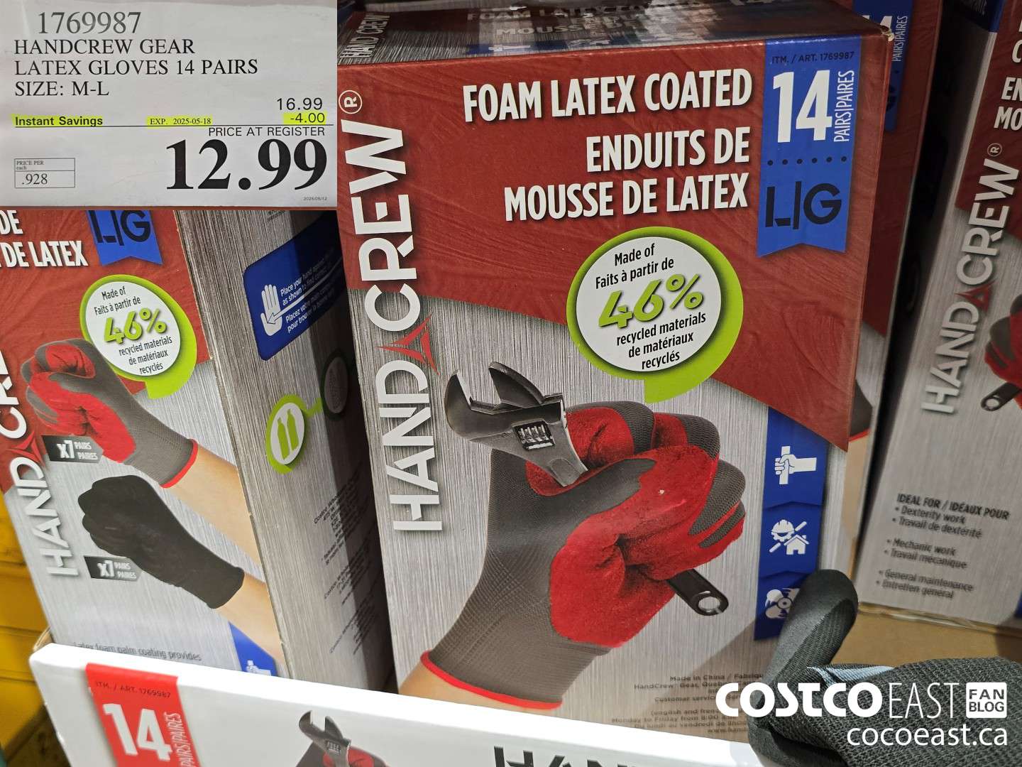 1769987 HANDCREW GEAR LATEX GLOVES 14 PAIRS SIZE: M-L ($4.00 INSTANT SAVINGS EXPIRES ON 2025-05-18) $12.99