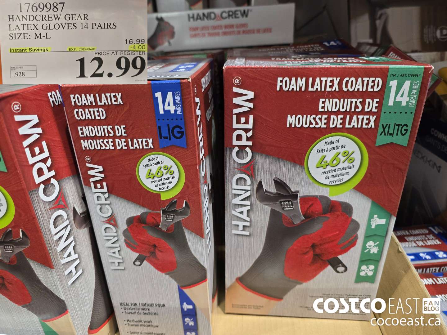 1769987 HANDCREW GEAR LATEX GLOVES 14 PAIRS SIZE: M-L ($4.00 INSTANT SAVINGS EXPIRES ON 2025-06-01) $12.99