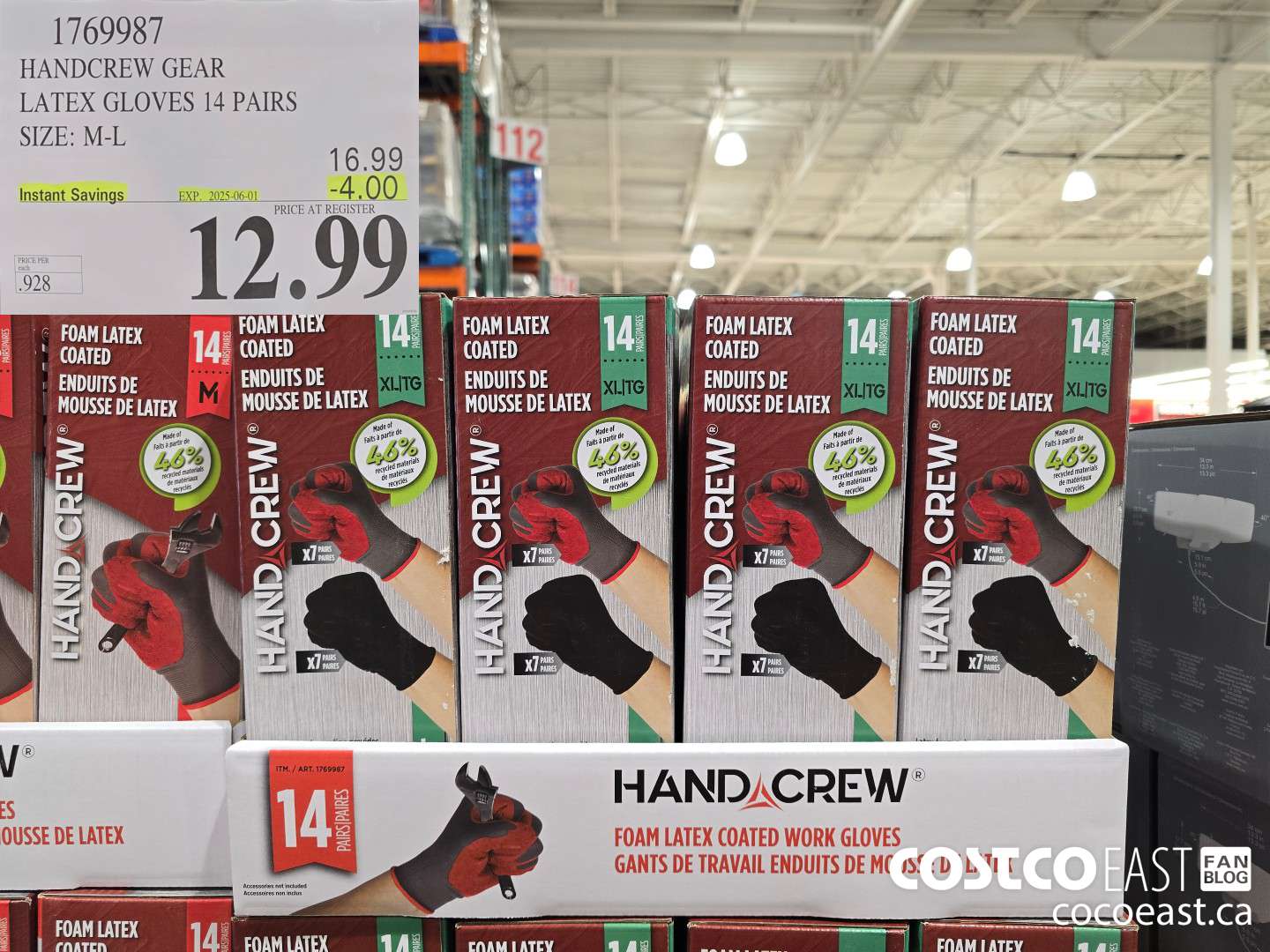 1769987 HANDCREW GEAR LATEX GLOVES 14 PAIRS SIZE: M-L ($4.00 INSTANT SAVINGS EXPIRES ON 2025-06-01) $12.99