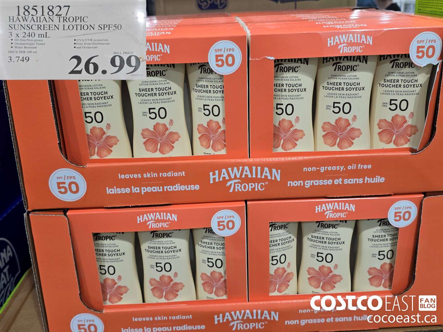 1851827 HAWAIIAN TROPIC SUNSCREEN LOTION SPF50 3 X 240 ML $26.99