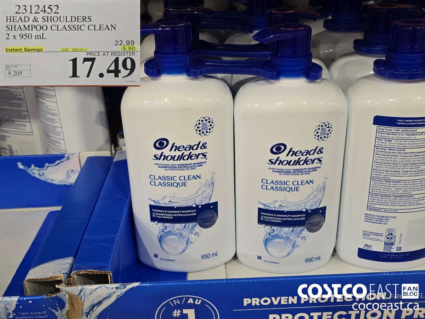2312452 HEAD & SHOULDERS SHAMPOO CLASSIC CLEAN 2 X 950 ML ($5.50 INSTANT SAVINGS EXPIRES ON 2025-05-11) $17.49