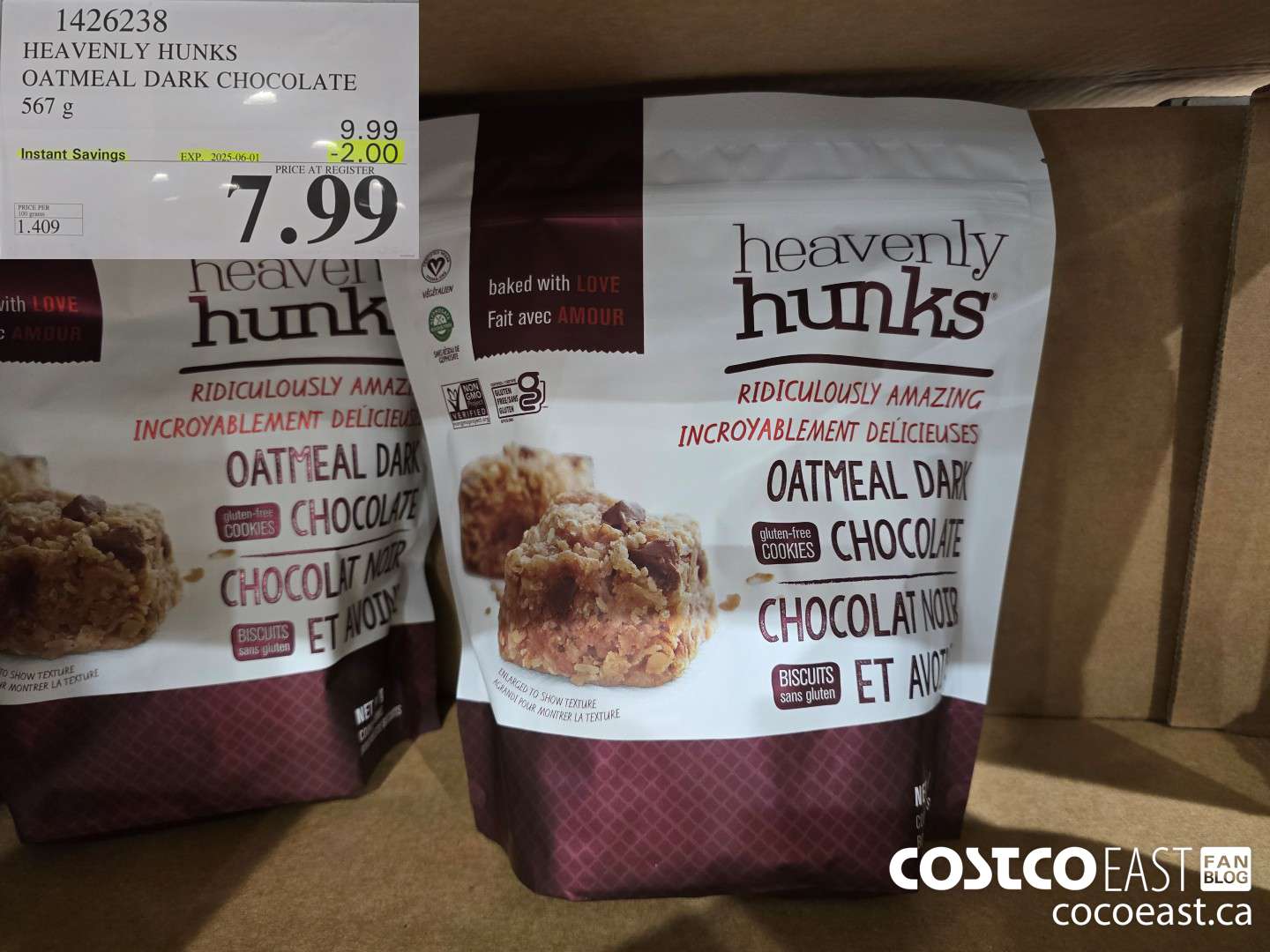 1426238 HEAVENLY HUNKS OATMEAL DARK CHOCOLATE 567 g ($2.00 INSTANT SAVINGS EXPIRES ON 2025-06-01) $7.99