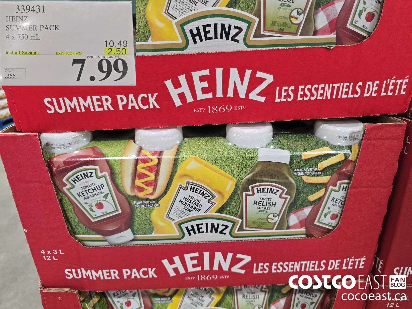 339431 HEINZ SUMMER PACK 4 x 750 mL ($2.50 INSTANT SAVINGS EXPIRES ON 2025-05-25) $7.99