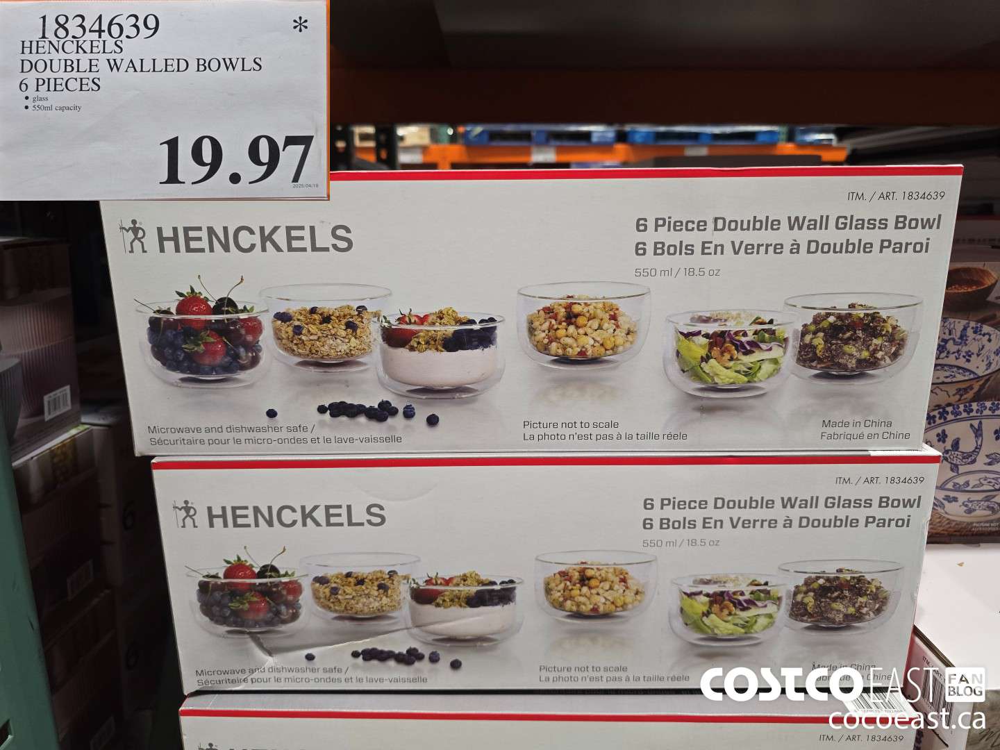 1834639 HENCKELS DOUBLE WALLED BOWLS 6 PIECES $19.97