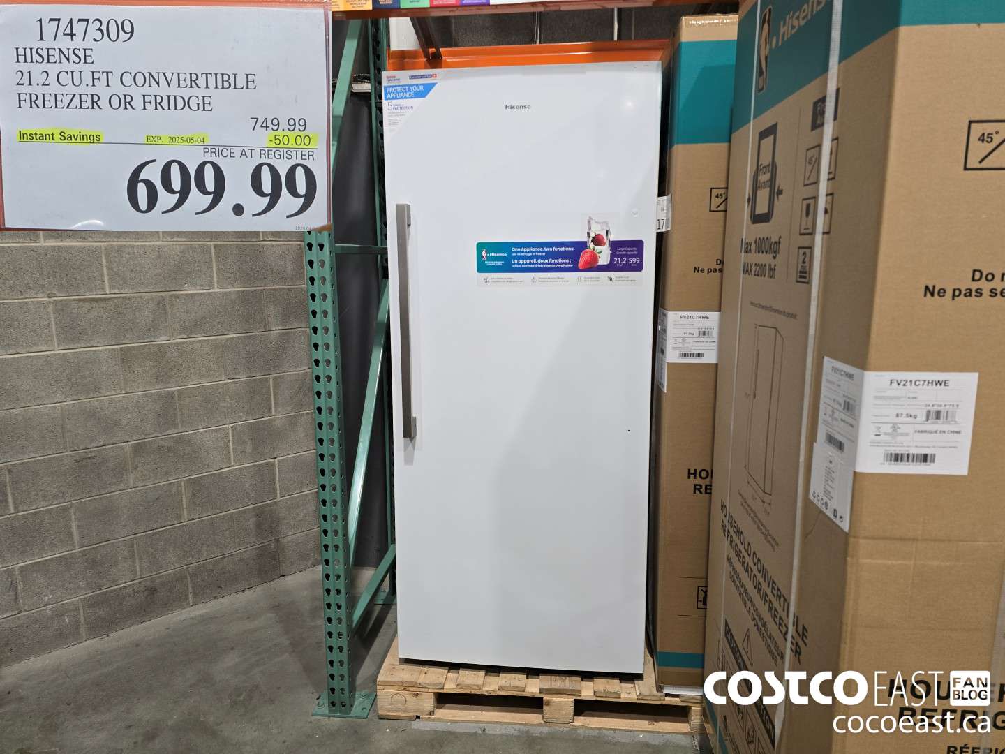 1747309 HISENSE 21.2 CU.FT CONVERTIBLE FREEZER OR FRIDGE ($50.00 INSTANT SAVINGS EXPIRES ON 2025-05-04) $699.99