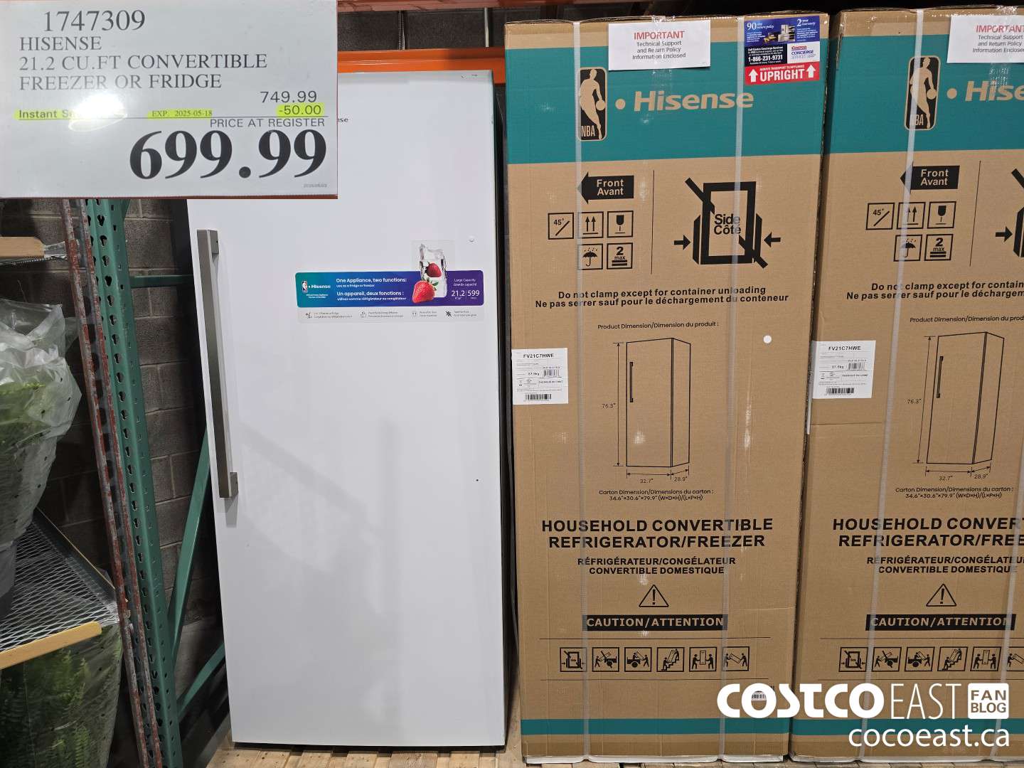 1747309 HISENSE 21.2 CU.FT CONVERTIBLE FREEZER OR FRIDGE ($50.00 INSTANT SAVINGS EXPIRES ON 2025-05-18) $699.99