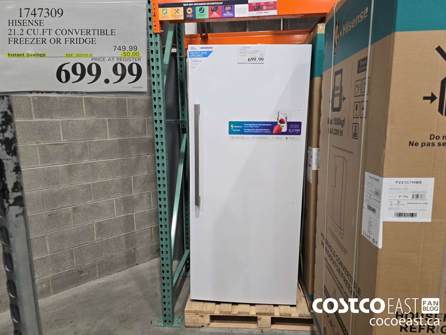 1747309 HISENSE 21.2 CU.FT CONVERTIBLE FREEZER OR FRIDGE ($50.00 INSTANT SAVINGS EXPIRES ON 2025-05-18) $699.99