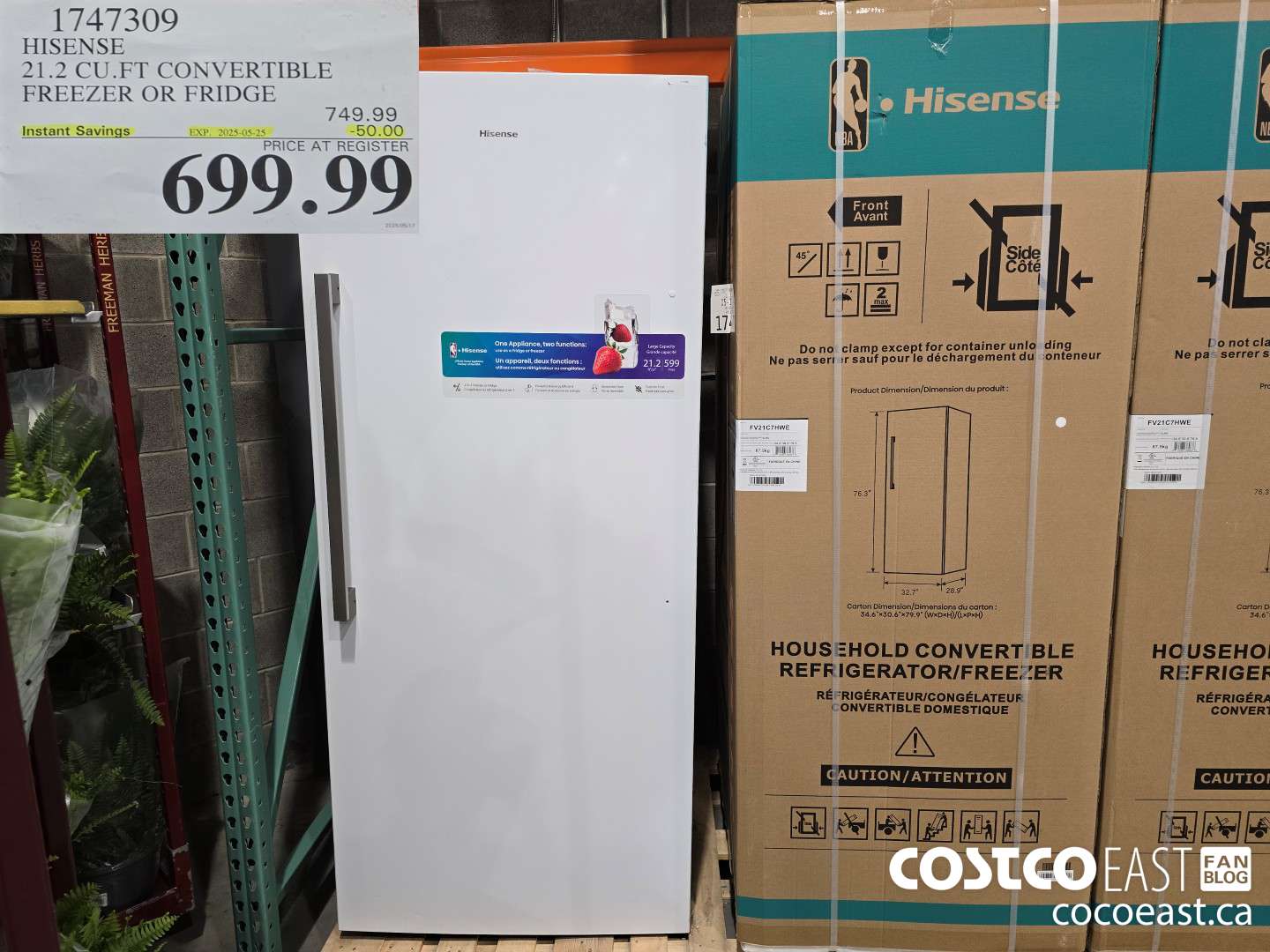 1747309 HISENSE 21.2 CU.FT CONVERTIBLE FREEZER OR FRIDGE ($50.00 INSTANT SAVINGS EXPIRES ON 2025-05-25) $699.99