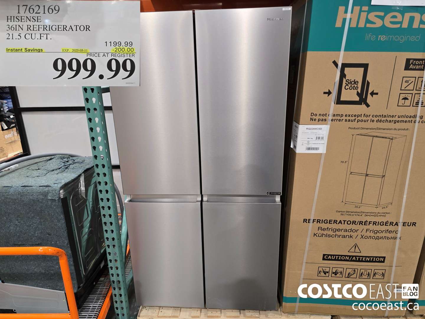 1762169 HISENSE 36IN REFRIGERATOR 21.5 CUFT ($200.00 INSTANT SAVINGS EXPIRES ON 2025-05-11) $999.99