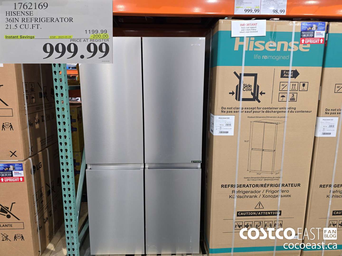 1762169 HISENSE 36IN REFRIGERATOR 21.5 CUFT ($200.00 INSTANT SAVINGS EXPIRES ON 2025-05-25) $999.99