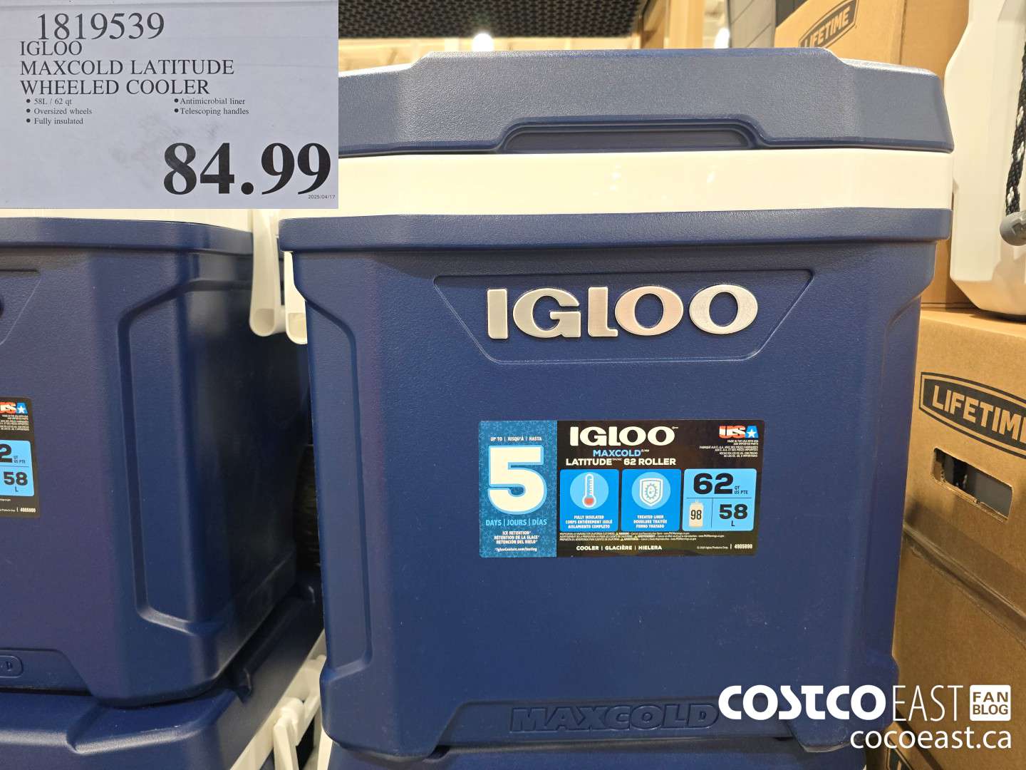 1819539 IGLOO MAXCOLD LATITUDE WHEELED COOLER $84.99