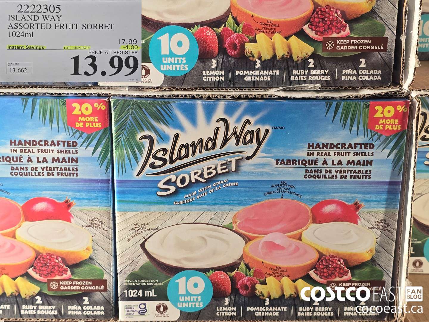 2222305 ISLAND WAY ASSORTED FRUIT SORBET 1024ml ($4.00 INSTANT SAVINGS EXPIRES ON 2025-05-18) $13.99