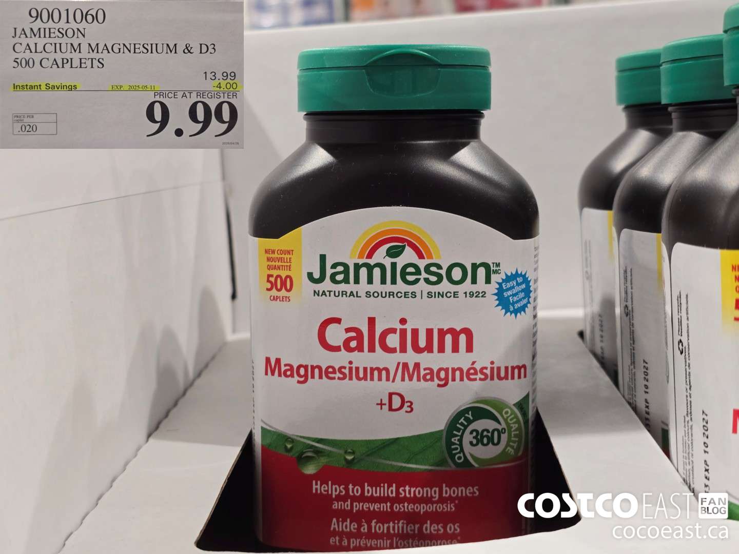 9001060 JAMIESON CALCIUM MAGNESIUM W/ D 500 CAPLETS ($4.00 INSTANT SAVINGS EXPIRES ON 2025-05-11) $9.99