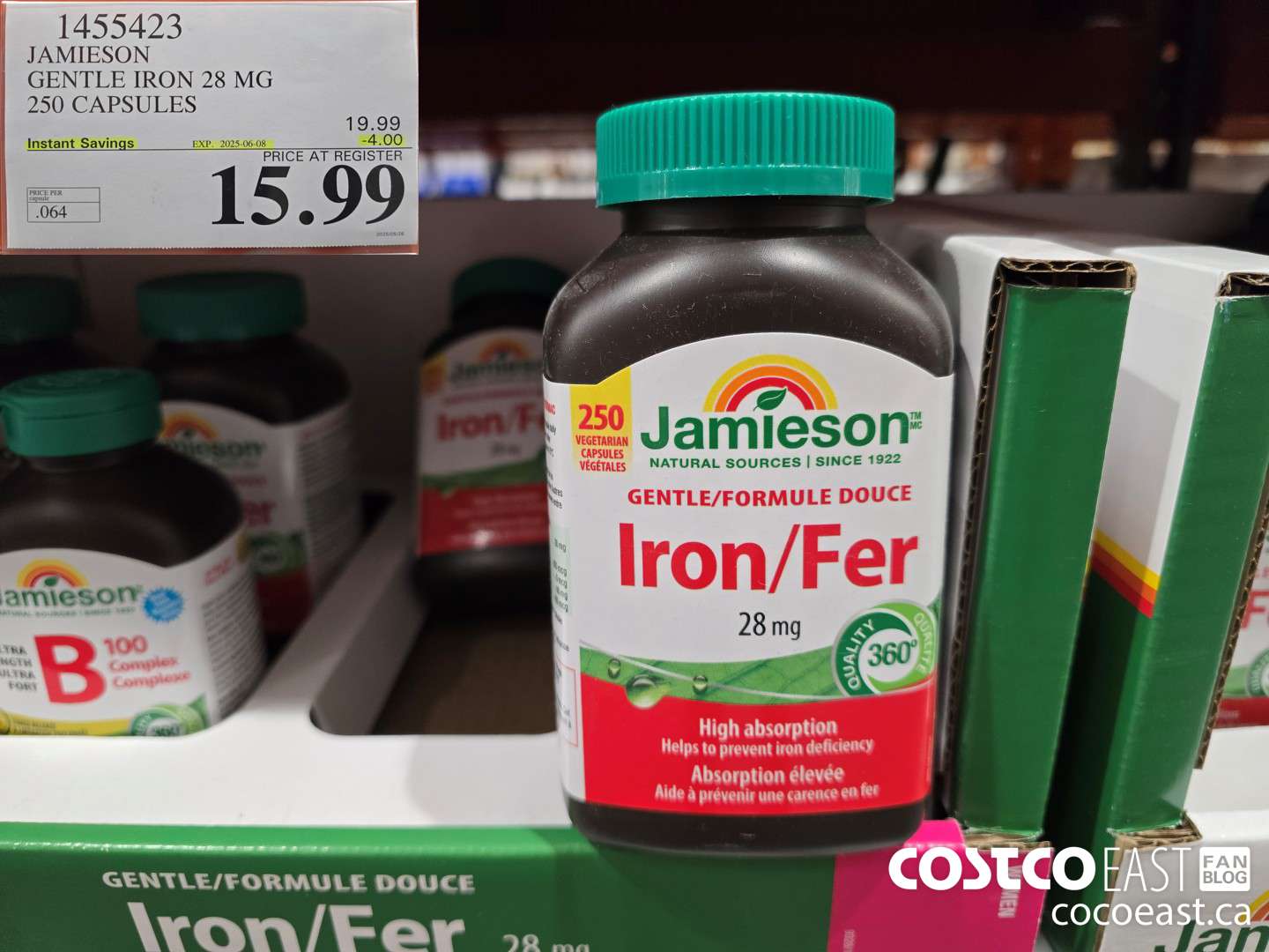 1455423 JAMIESON GENTLE IRON PLUS 28 MG 250 CAPSULES ($4.00 INSTANT SAVINGS EXPIRES ON 2025-06-08) $15.99