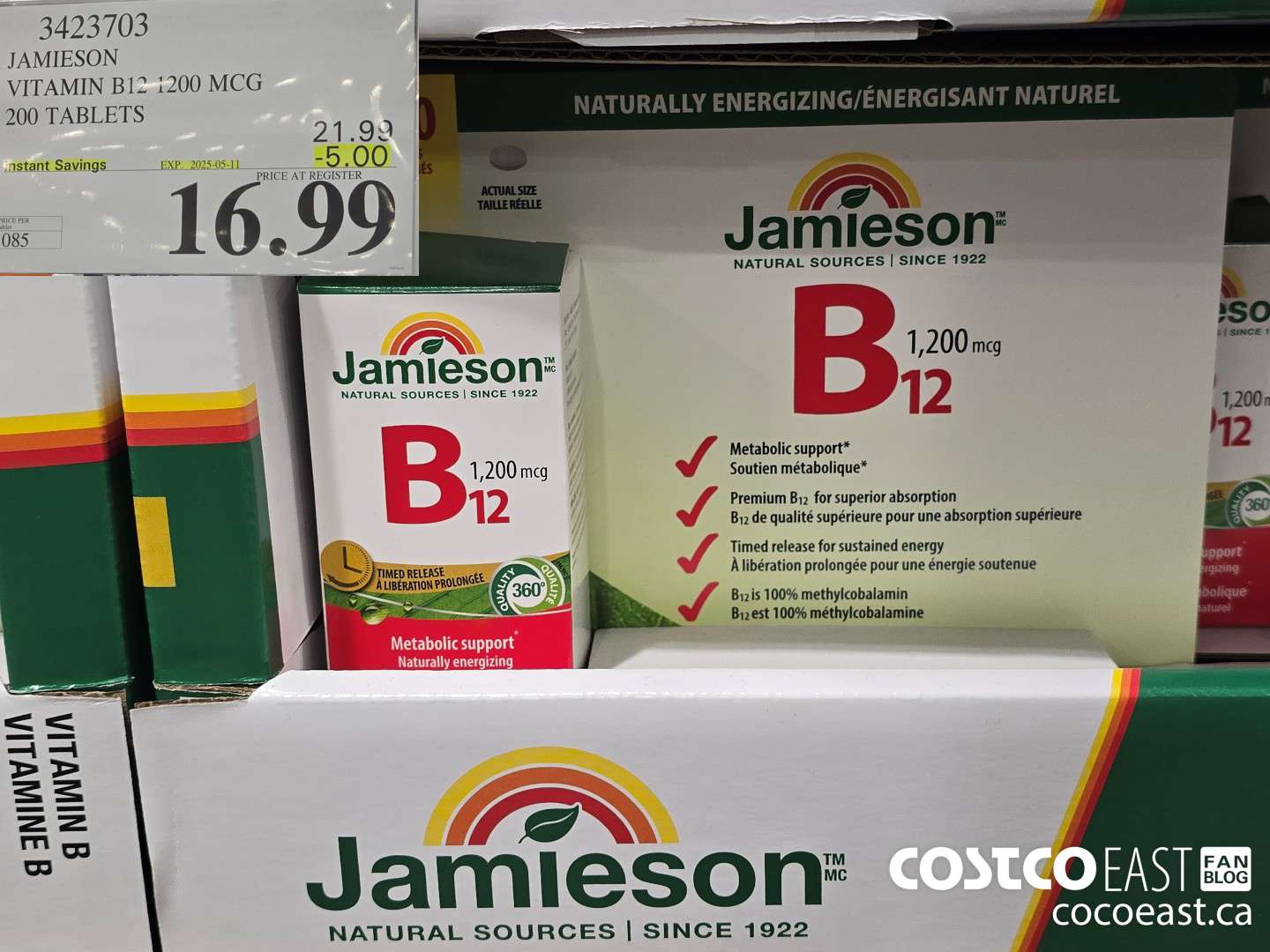 3423703 JAMIESON VITAMIN B12 1200MCG 200 TABLETS ($5.00 INSTANT SAVINGS EXPIRES ON 2025-05-11) $16.99