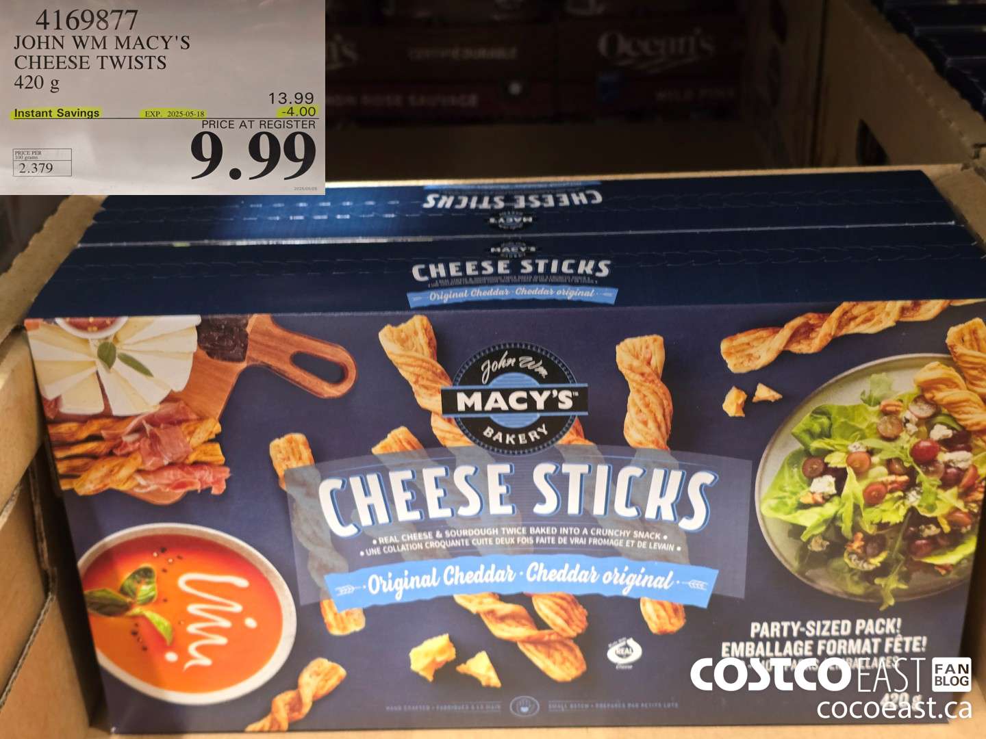4169877 JOHN WM MACY'S CHEESE TWISTS 420 g ($4.00 INSTANT SAVINGS EXPIRES ON 2025-05-18) $9.99