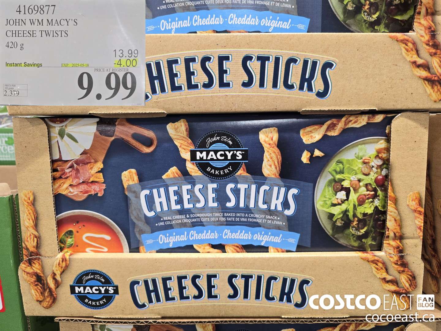 4169877 JOHN WM MACY'S CHEESE TWISTS 420 g ($4.00 INSTANT SAVINGS EXPIRES ON 2025-05-18) $9.99