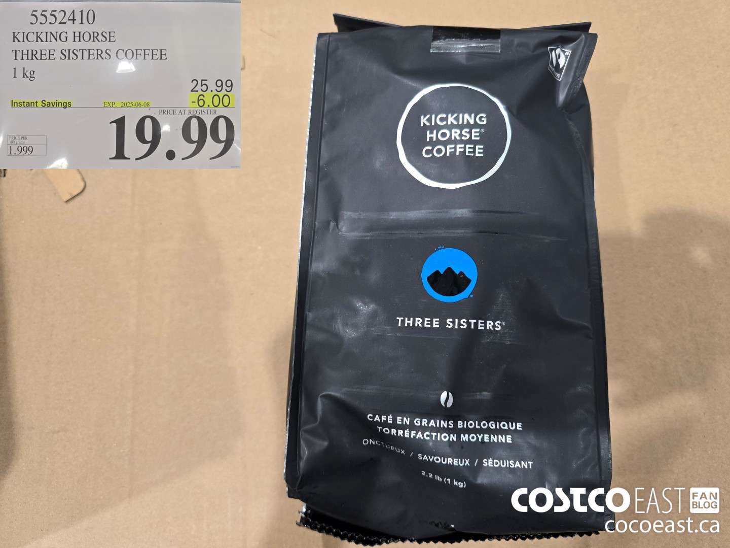 5552410 KICKING HORSE THREE SISTERS COFFEE 1 KG ($6.00 INSTANT SAVINGS EXPIRES ON 2025-06-08) $19.99