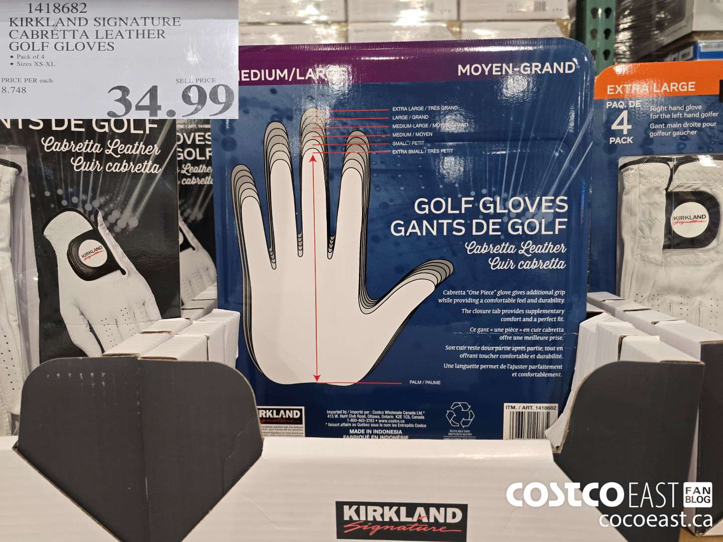 1418682 KIRKLAND SIGNATURES CABRETTA LEATHER GOLF GLOVES $34.99