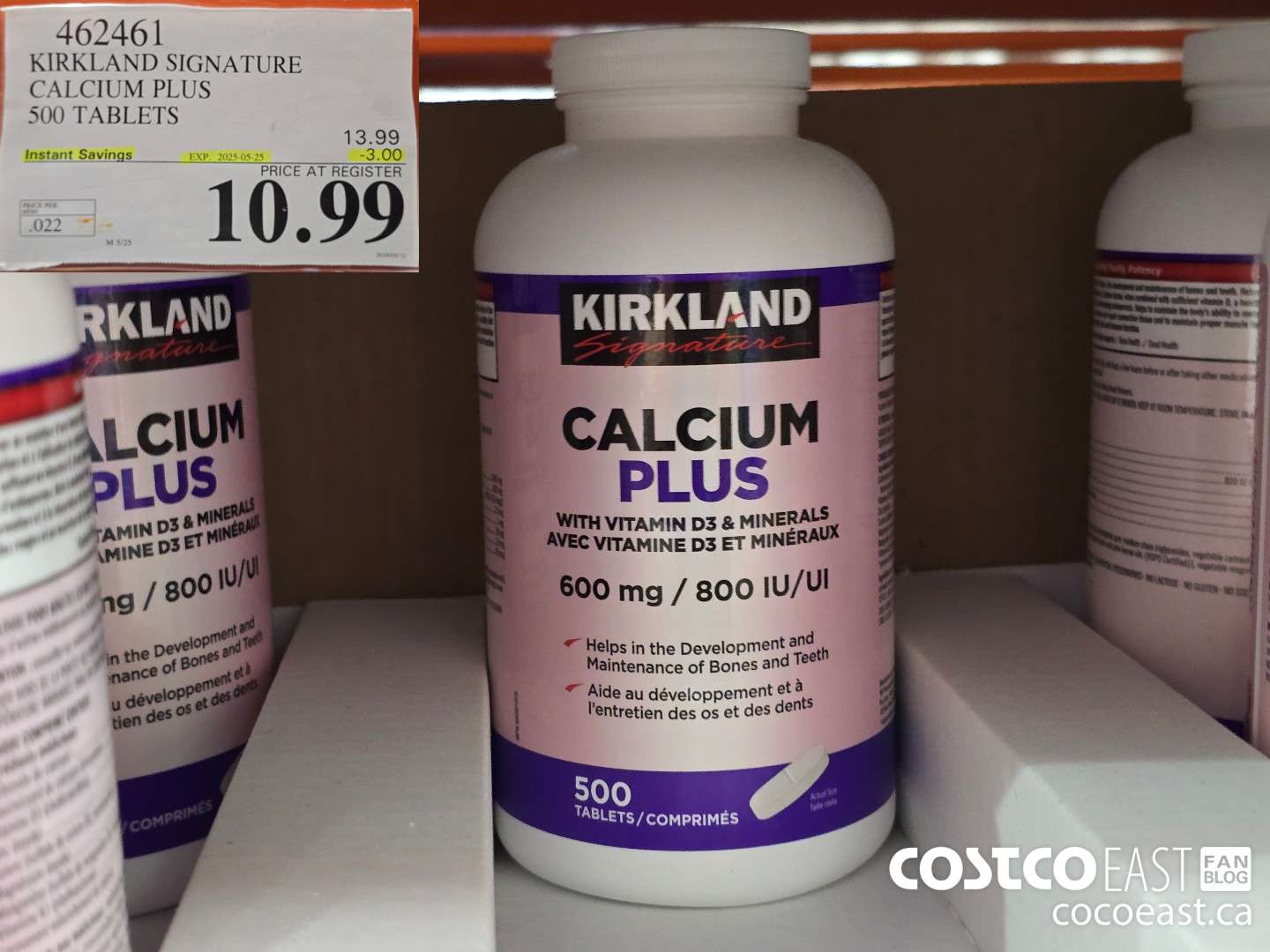 462461 KIRKLAND SIGNATURE CALCIUM PLUS 500 TABLETS ($3.00 INSTANT SAVINGS EXPIRES ON 2025-05-25) $10.99