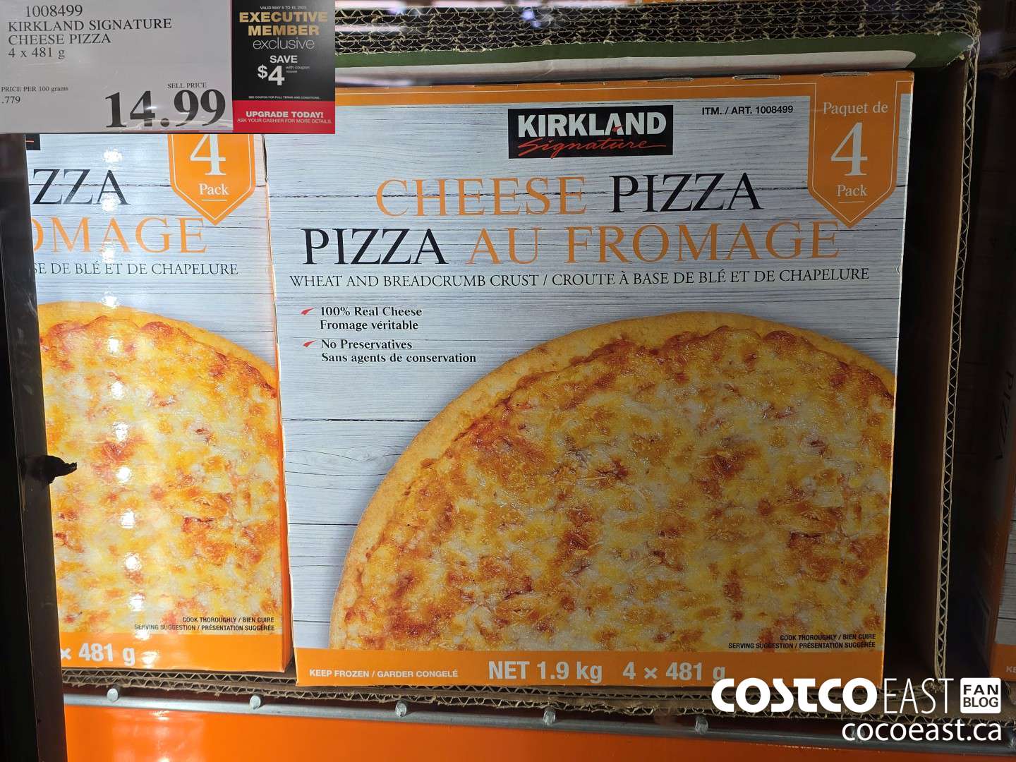 1008499 KIRKLAND SIGNATURE CHEESE PIZZA 4 X 481 G ($4.00 INSTANT SAVINGS EXPIRES ON 2025-05-18) $10.99